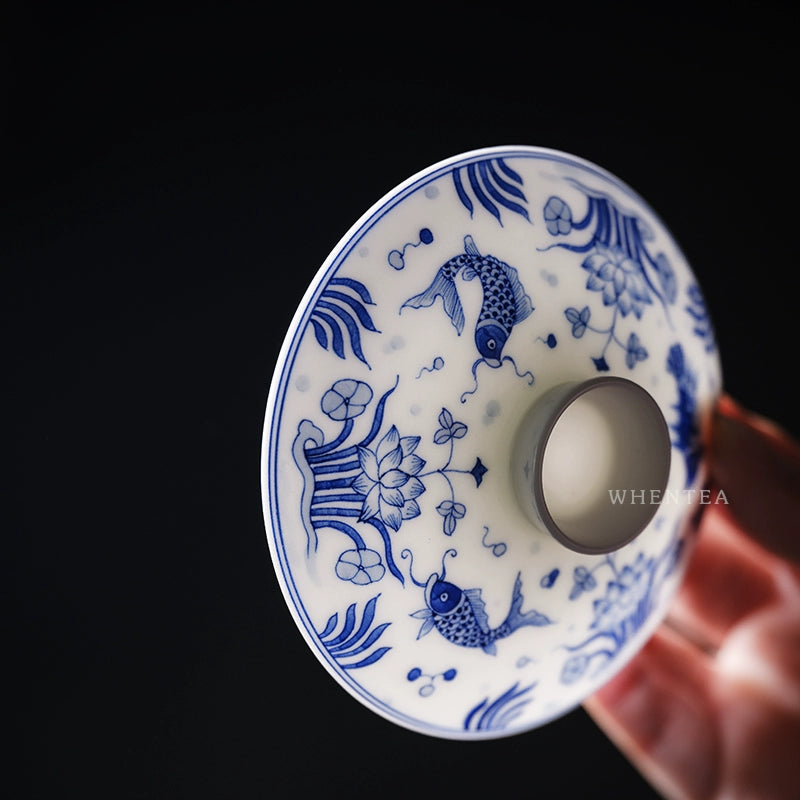 Jingdezhen Yuhe Auspicious Blue and White Porcelain Sancai Cover Bowl